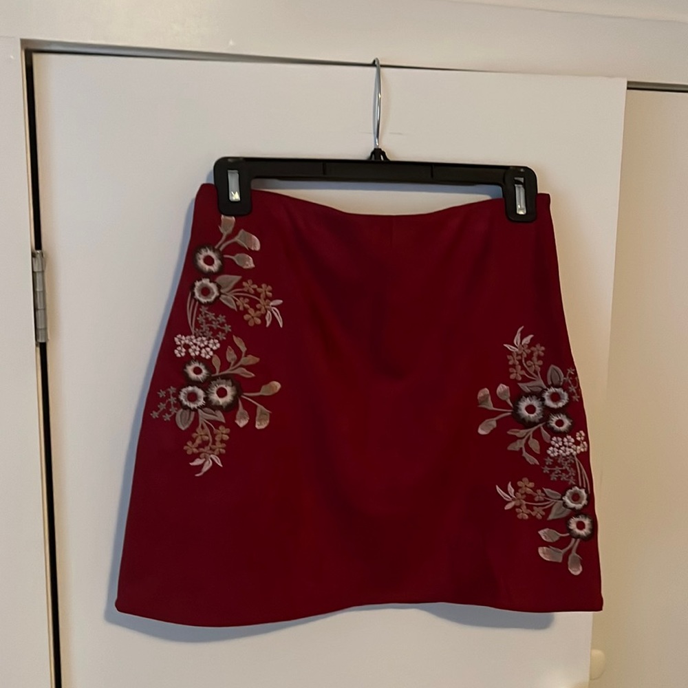Embroidered Suede Burgundy Skirt